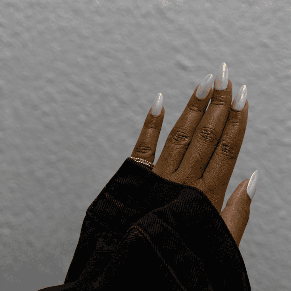 milky white chrome nails for fall